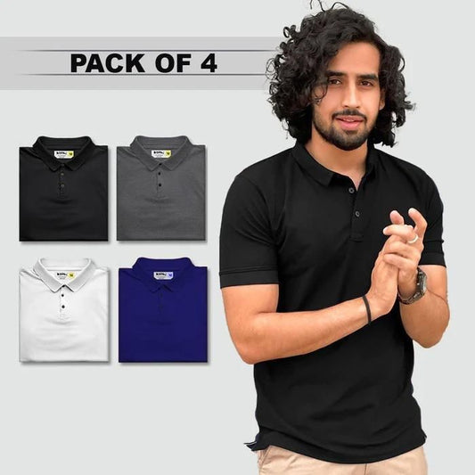 Poly Matte Solid Polo T-Shirt Pack Of 4